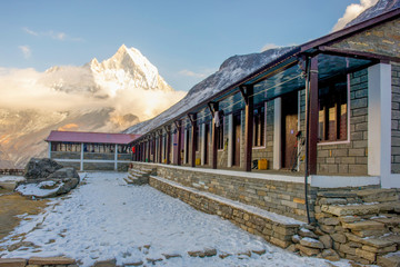 Lodge and restaurant on Annapurna base camp in Nepal