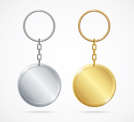 Realistic Metal Keychains Set. Vector