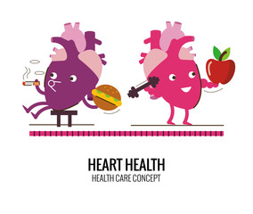 healthy heart and unhealthy heart character. Danger of smoking. cartoon vector 