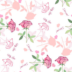Valentines Day Seamless Pattern with Flowers