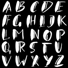 Hand drawn font made by dry brush strokes. Grunge style alphabet