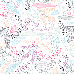 Seamless vector pattern with flying birds