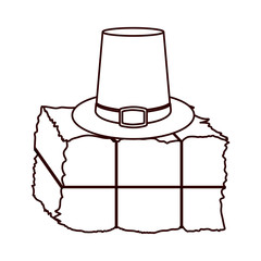 monochrome silhouette with bale of hay and Farmer hat vector illustration