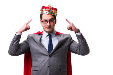 King businessman wearing red cover on white