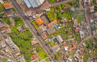 Fototapeta premium Banos De Agua Santa Drone Neighborhood View, Ecuador