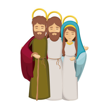 colorful image with jesus embraced to virgin mary and saint joseph vector illustration