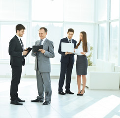 successful business team before a  meeting in the lobby 