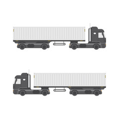 Truck trailer with container side view. Isolated on white background. Freight transportation vector illustration.