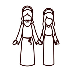 monochrome contour with virgin mary and jesus holding hands vector illustration