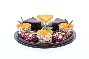 brownies, orange cup cake, golden threads cake and chocolate cak