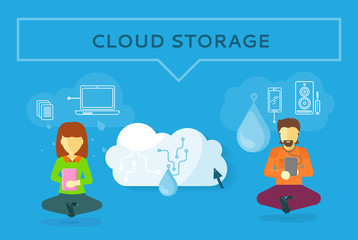 Cloud Storage Web Banner in Flat Style