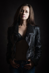 Portrait of beautiful sensual woman with blue eyes. Studio shot.