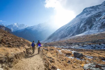 Papier Peint photo autocollant Annapurna mountaineer are trekking to Himalayas sanctuary , hiking