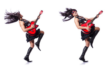 Man in woman clothing with guitar
