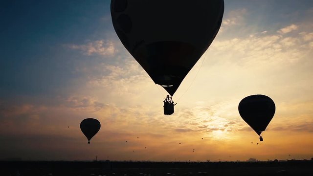 Hot air balloons in beautiful sunrise
