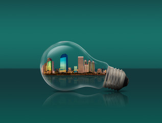 Fototapeta premium city in the lamp ,conservation environment concept