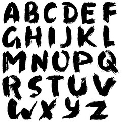 Hand drawn font made by dry brush strokes. Grunge style alphabet