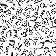 Composition of the set icons for the Barber shop. Vector seamless pattern