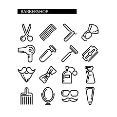 Fototapeta premium Composition of the set icons for the Barber shop. Vector elements your web design