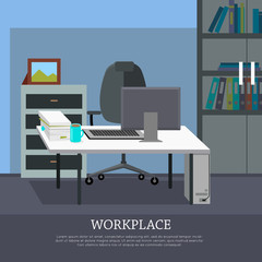 Workplace Concept Vector Web Banner in Flat Design