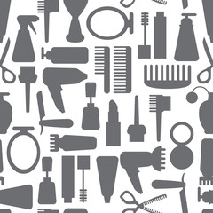 Composition of the set icons for the Barber shop. Vector seamless pattern
