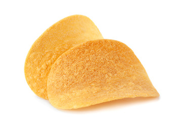 Potato chips on white