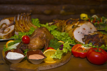 A variety of meat dishes in one of the bars.