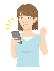 Fototapeta premium スマホを持つ女性 ガッツポーズ 