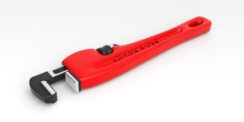 Red monkey wrench on white background. 3d illustration