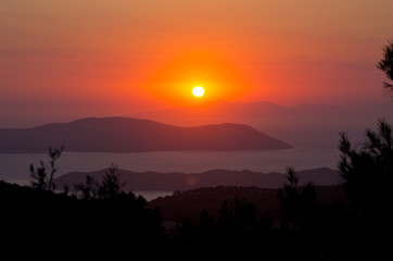 Beautiful sunset on Rhodes island, Greece