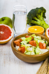 Food for diet  on a wooden table.