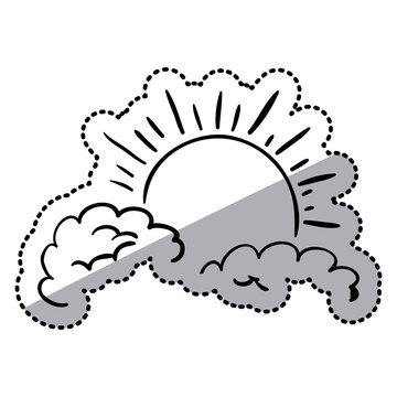 sticker contour clouds in heaven with sun vector illustration