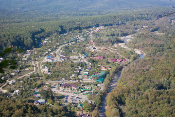 Fototapeta na wymiar The view from the top of the village Guamka, Krasnodar Krai