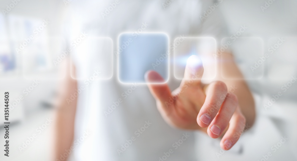 Wall mural businessman surfing on internet with digital tactile interface 3