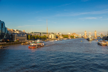Tower Bridge and HMS Belfast warship in London