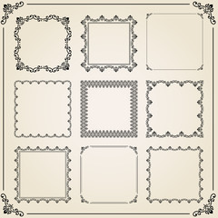 Vintage set of elements. Different vector square elements for decoration and design frames, cards, menus, backgrounds and monograms. Classic patterns. Set of vintage patterns