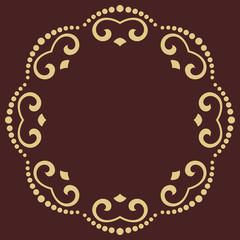 Oriental vector round golden pattern with arabesques and floral elements. Traditional classic ornament. Vintage pattern with arabesques