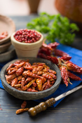 Red hot chili cayenne peppers dried, variety - spicy ingredient
