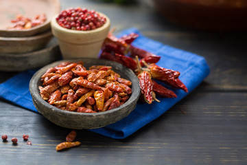 Red hot chili cayenne peppers dried, variety - spicy ingredient