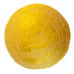 Gold Foil Round Shining Paint Stain Hand Drawn Raster Illustration.