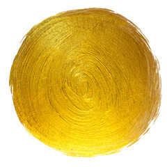 Gold Foil Round Shining Paint Stain Hand Drawn Raster Illustration.