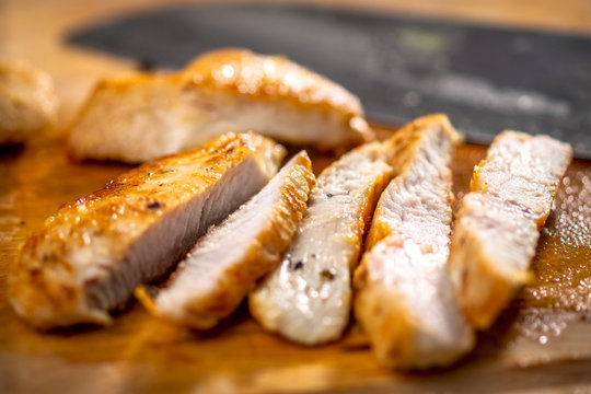 Grilled chicken breast cut into strips