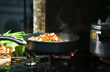 Cooking meat with a vegetables