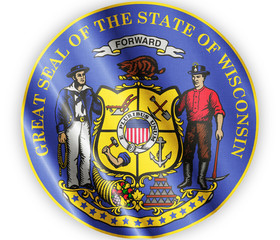 Wisconsin seal waving flag close
