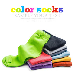 different color socks isolated on white background