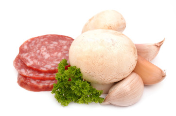 Sausage, honestly, parsley, mushrooms