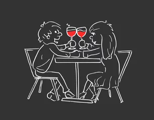 Deurstickers Krijt tekening van verliefd stelletje uit eten © emieldelange