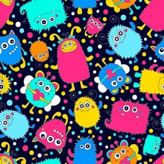 Fotobehang Fun monsters. Vector seamless pattern with nice hand drawn monsters. Bright background for children. © fairyn