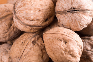 Macro view of a group of walnuts