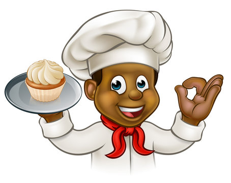Cartoon Black Baker or Pastry Chef